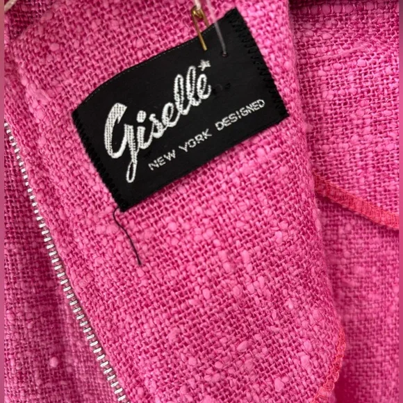 Vintage Pink woven Linen Blend Dress Lace Trim Bell Sleeve Cottagecore 70s 80s - Picture 7 of 12